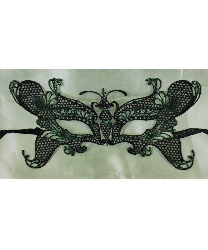 Кружевная маска бабочки, черно-зелёная, кружево, блестки (Италия)