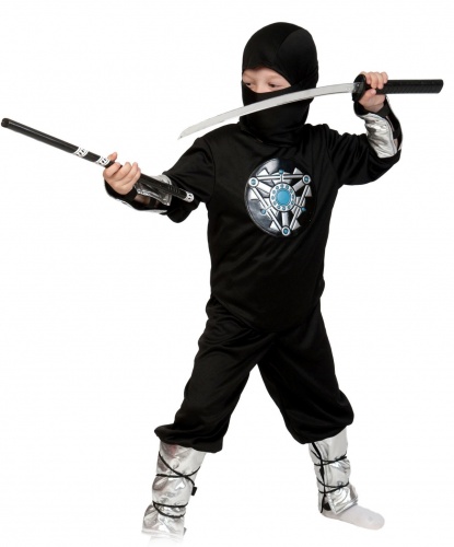 Костюм Ниндзя чёрный: брюки, кофта, шапочка-маска, меч (Россия)