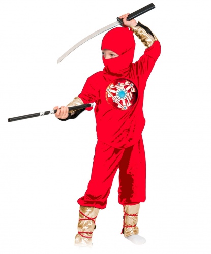 Костюм ниндзя красный: брюки, кофта, шапочка-маска, меч (Россия)