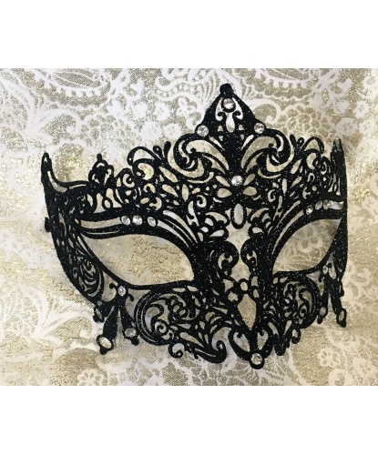 Венецианская черная с блестками маска Giglietto, металл, стразы, блестки (Италия)