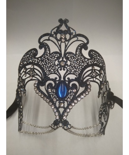Ажурная маска-диадема, темно-синяя, металл, стразы, блестки (Италия)