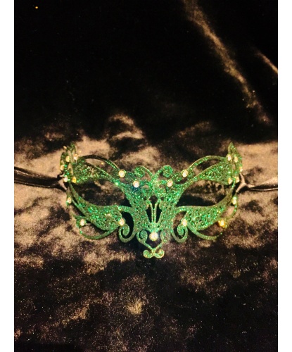 Венецианская зеленая маска Ninfea, стразы, блестки, металл (Италия)