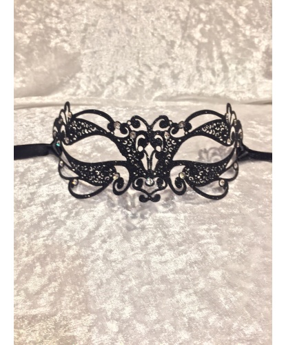 Венецианская черная с блестками маска Ninfea, металл, стразы, блестки (Италия)