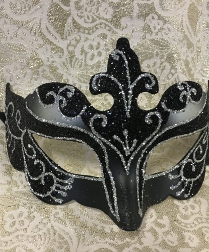 Карнавальная маска с блестками (черная с серебром), блестки, пластик (Италия)