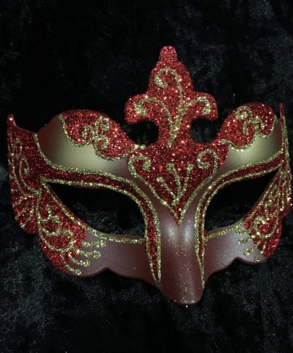 Карнавальная маска с блестками (красная), пластик, блестки (Италия)