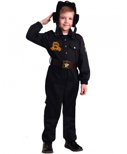 Костюм военного танкиста: куртка, брюки, ремень, шлем и орден (Россия)