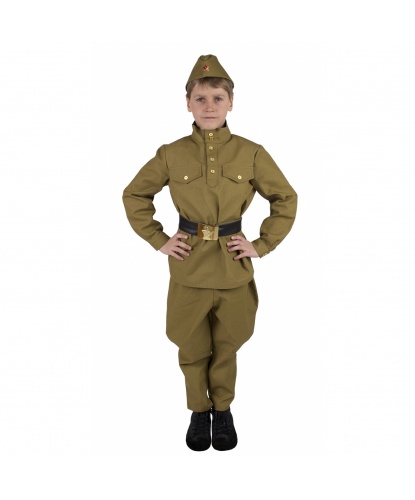 Костюм военного времен Второй мировой войны: гимнастерка, брюки галифе, пояс, пилотка (Россия)