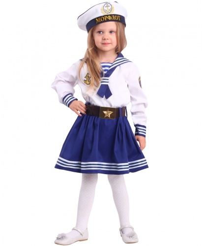 Детский костюм Морячка: рубашка, юбка, ремень, бескозырка (Россия)