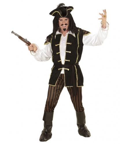 Костюм предводителя пиратов: рубашка со вшитой жилеткой, брюки, головной убор, накладки на обувь, пояс (Италия)