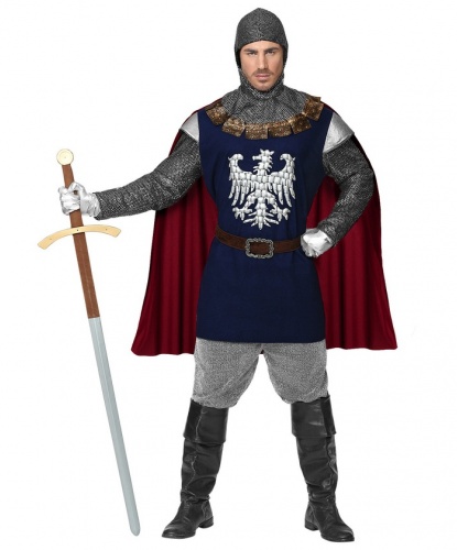 Взрослый костюм Рыцарь: кофта с накидкой, капюшон, пояс (Италия)