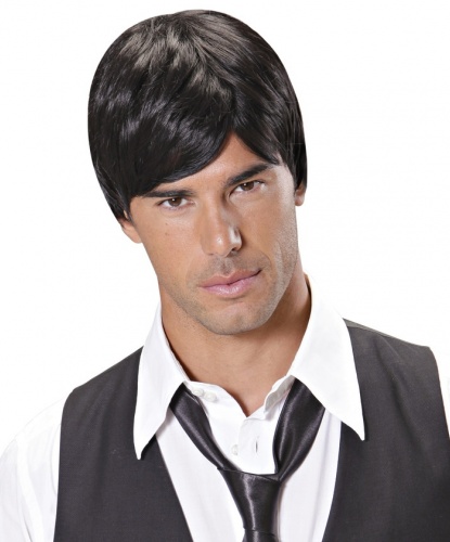 Мужской парик брюнета с челкой: черный (Италия)