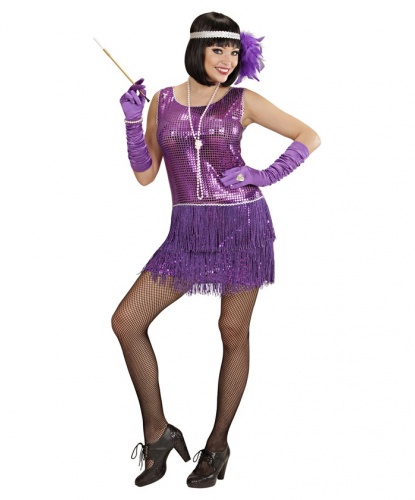 Костюм в стиле Чикаго 20-х (фиолетовое): платье, повязка на голову (Италия)