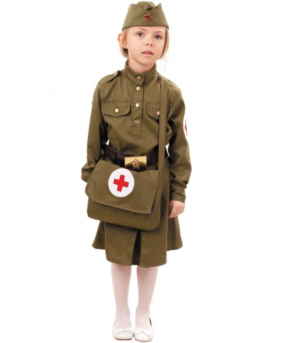 Детский костюм военной медсестры: гимнастерка, юбка, ремень, пилотка, сумка (Россия)