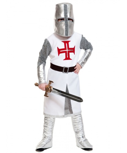 Детский костюм Рыцарь крестоносец: туника, пояс, меч, головной убор, накладки на обувь (Россия)