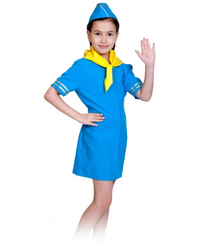 Детский костюм Стюардесса: платье, головной убор, платок на шею (Россия)