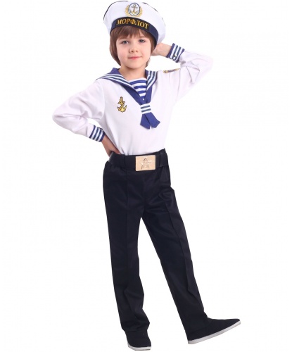 Детский костюм моряка: рубашка, брюки, ремень, фуражка (Россия)