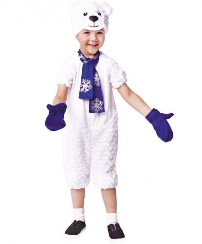 Детский костюм Медведь Полярный: комбинезон с шарфом, шапка, варежки (Россия)